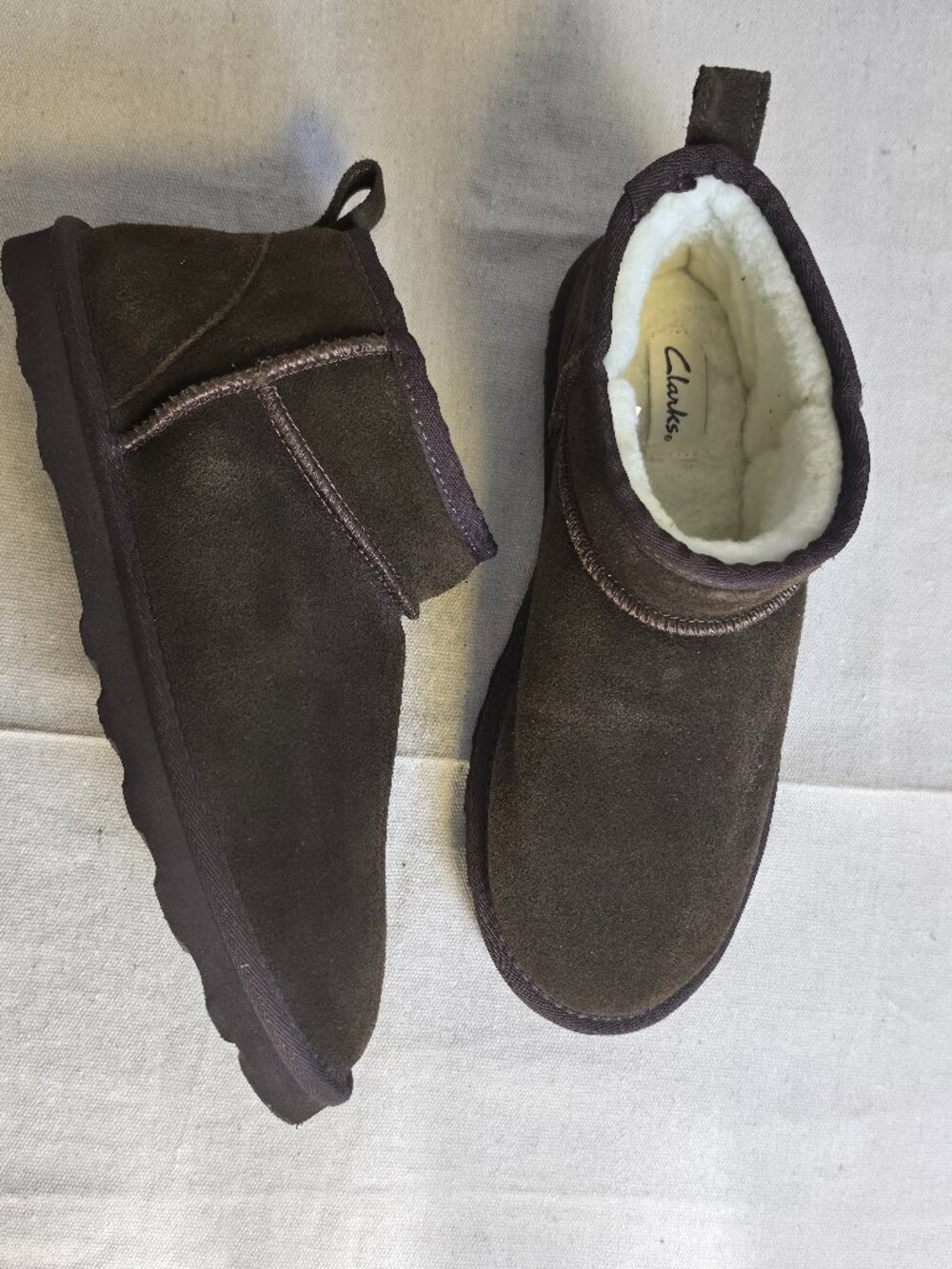 Clarks Brown Suede Ankle Boots Booties Faux Fur Women's 10